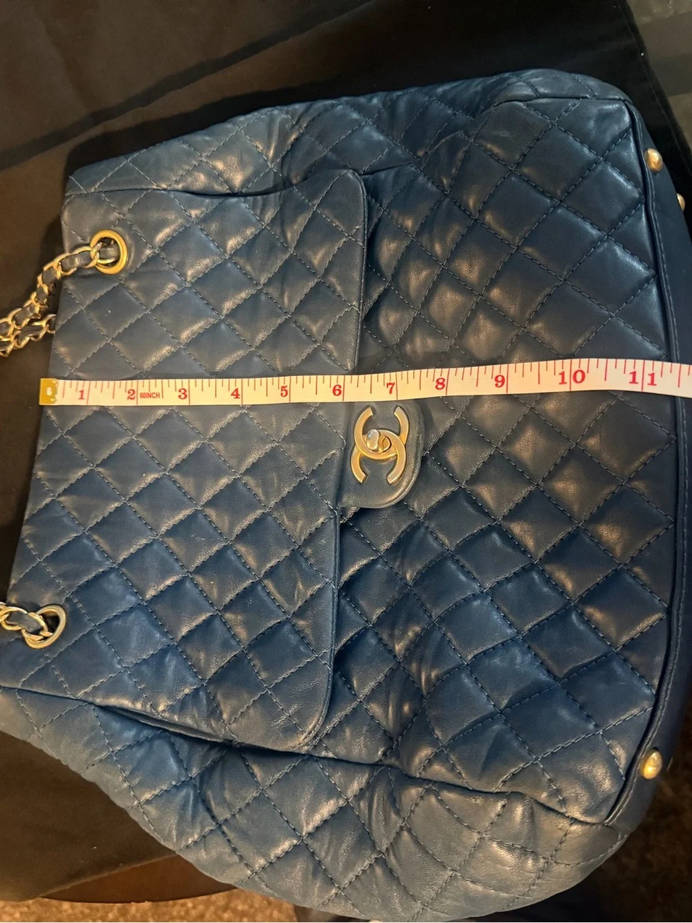 CHANEL Quilted Shoulder and Crossbody Bag in Navy Blue with Gold Hardware